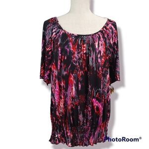New Directions 2X pink short sleeve abstract print top.
